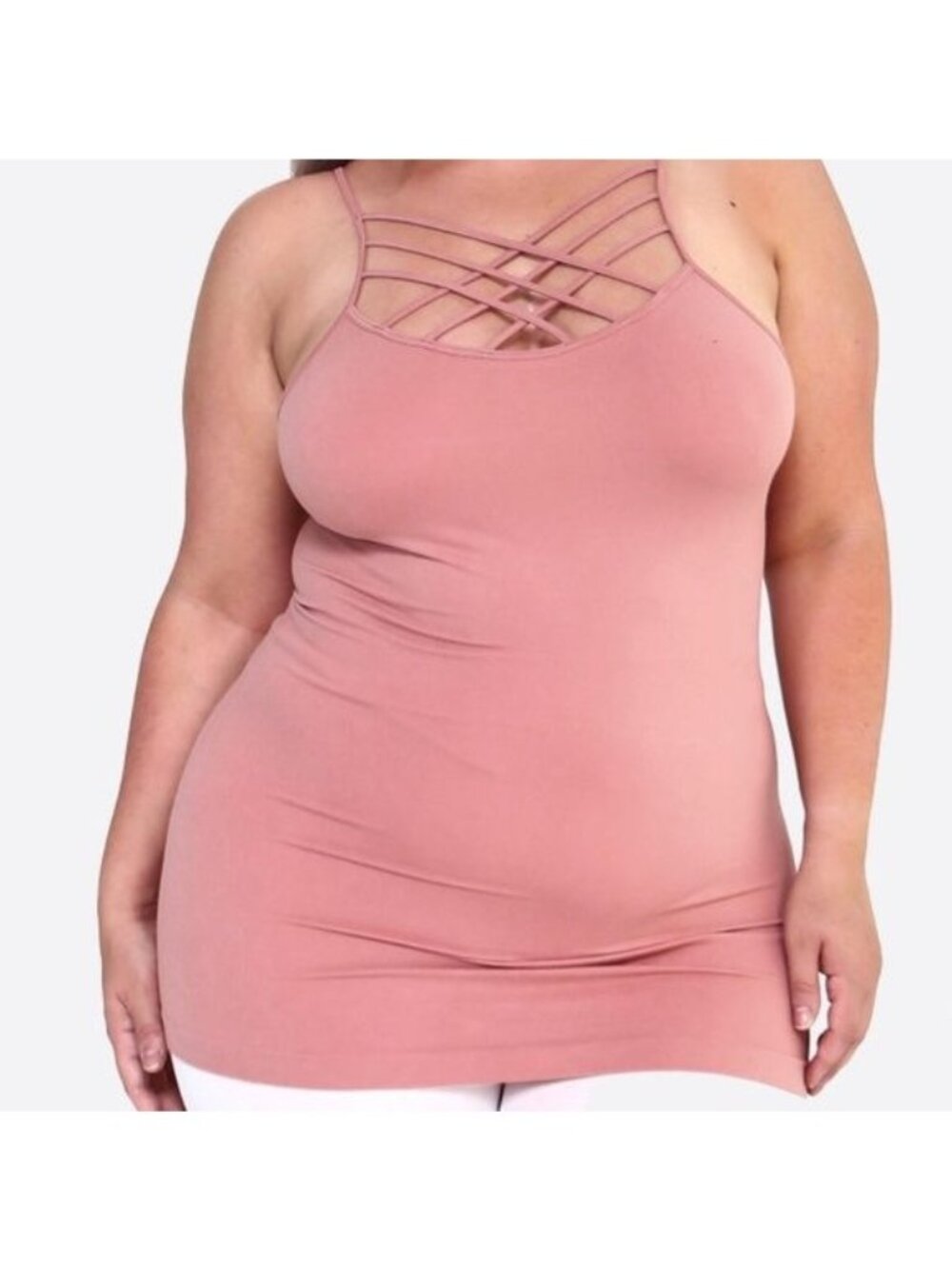 Bodycon Solid Rose Triple Criss Cross Camisole Undershirt Top Shirt Plus Size